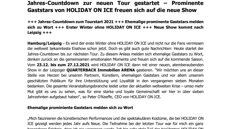 Jahres-Countdown zur neuen Tour gestartet – Prominente Gaststars von HOLIDAY ON ICE freuen sich auf die neue Show