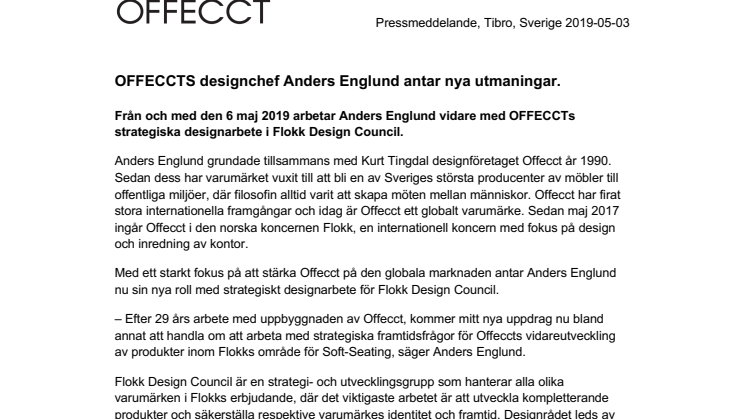 OFFECCTs designchef Anders Englund antar nya utmaningar