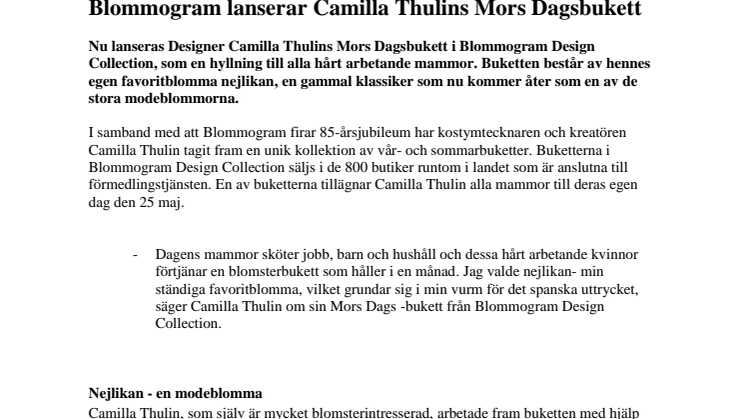 Blommogram lanserar Camilla Thulins Mors Dagsbukett