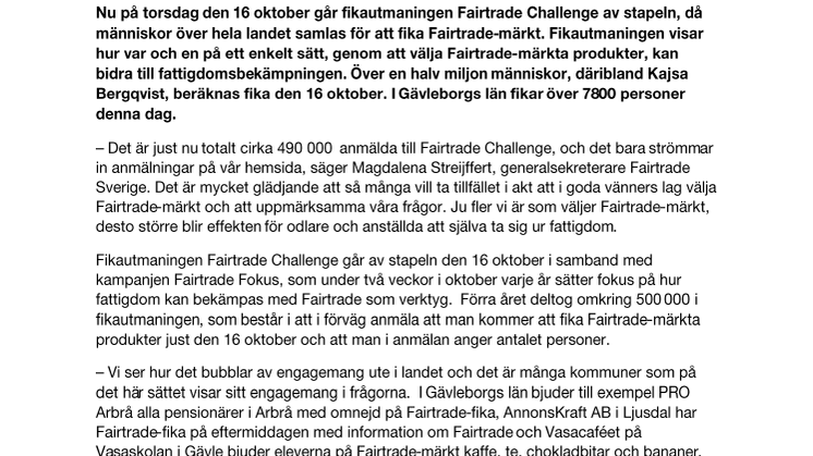 Över 7800 fikar Fairtrade i Gävleborgs län på torsdag