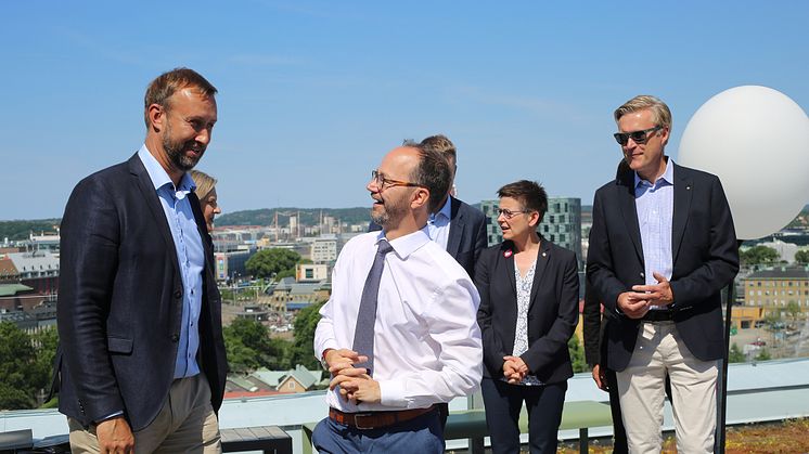 Johan Trouvé, vd Västsvenska Handelskammaren, Karolina Skog (MP), miljöminister, Tomas Eneroth (S), infrastrukturminister, Ann-Sofie Hermansson (S), kommunstyrelseordförande Göteborg, Magnus Kårested, vd Göteborgs Hamn.