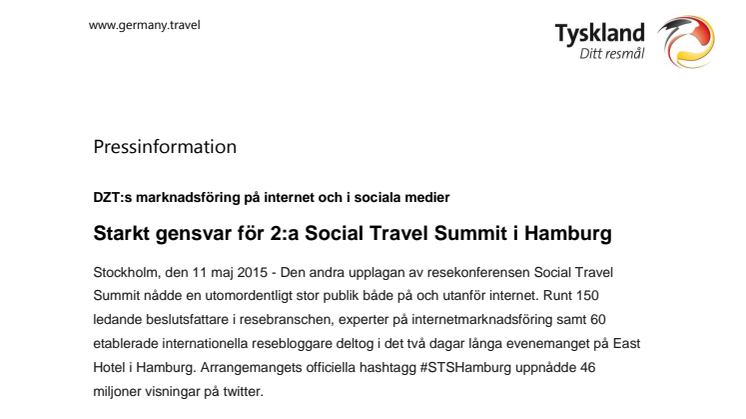 ​Starkt gensvar för 2:a Social Travel Summit i Hamburg