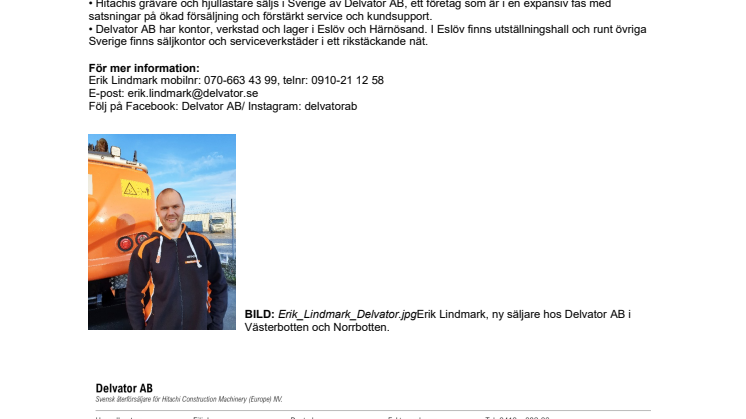 Delvator rekryterar ny säljare, Erik Lindmark, och stärker därmed närvaron i Västerbotten och Norrbotten 