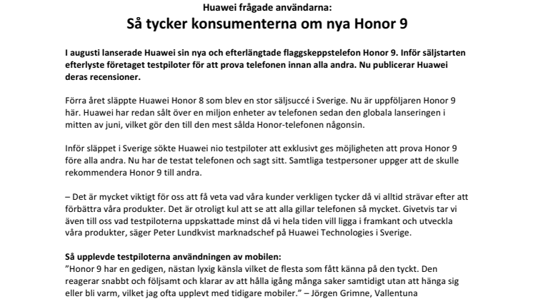 Huawei frågade användarna:  Så tycker konsumenterna om nya Honor 9