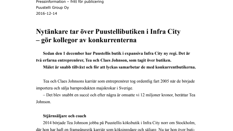 Nytänkare tar över Puustellibutiken i Infra City  – gör kollegor av konkurrenterna