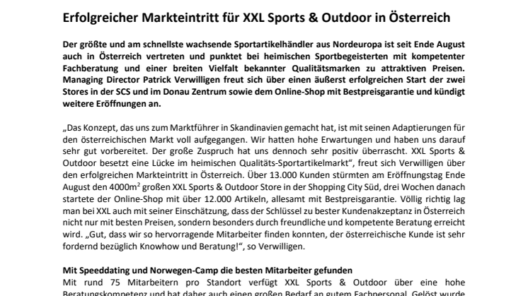 Erfolgreicher Markteintritt für XXL Sports & Outdoor in Österreich
