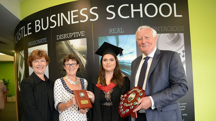 L-R Lucy Winskell OBE, Caroline Theobald CBE, Chloe Stephenson, Kevan Carrick