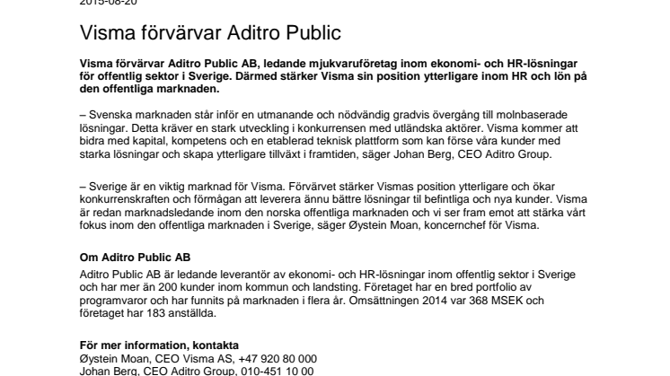 Visma förvärvar Aditro Public