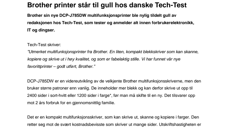 Brother printer står til gull hos danske Tech-Test