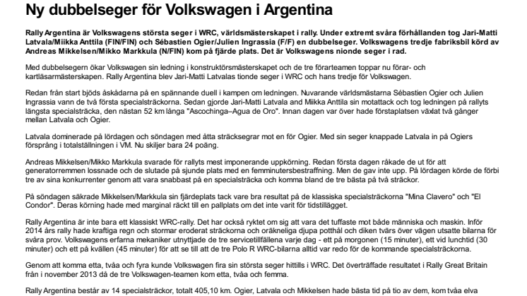 Ny dubbelseger för Volkswagen i Argentina