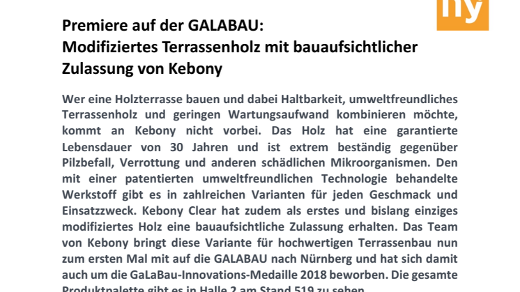 Premiere auf der GALABAU:  Modifiziertes Terrassenholz mit bauaufsichtlicher Zulassung von Kebony