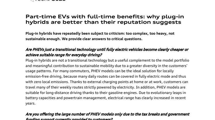 Audi TechFocus om PHEVs - klare svar på kritiske spørgsmål