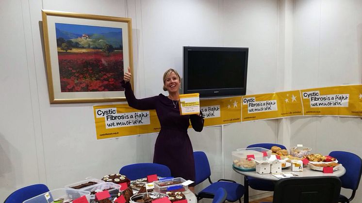 Fred. Olsen's Bonnie Clifford celebrates raising an impressive £153.50 with a Cake Bake Sale for the Cystic Fibrosis Trust on 24th August 2017.