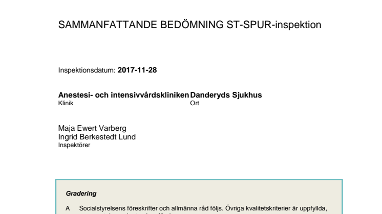 Resultat Danderyds sjukhus vid SPUR-granskning 20171128