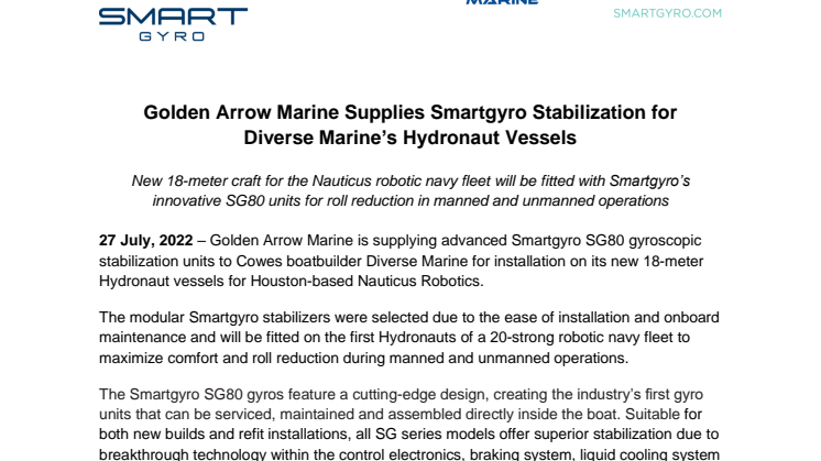 27 July 2022 - Golden Arrow Supplies Smartgyro Stabilization for Diverse Marine’s Hydronaut.pdf