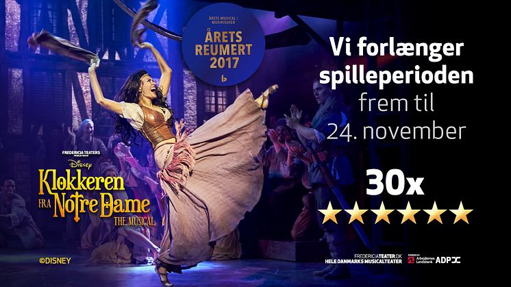 Disneys KLOKKEREN FRA NOTRE DAME spiller yderligere en uge på Fredericia Teater efter flotte anmeldelser