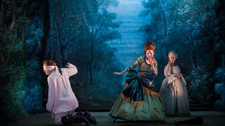 Il Giustino på Drottningholms Slottsteater. Yuriy Mynenko, Johanna Wallroth, Elin Skorup. Foto: Markus Gårder.