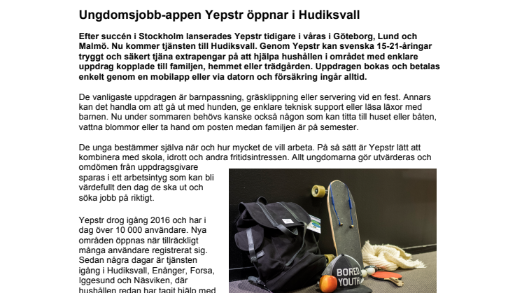 Ungdomsjobb-appen Yepstr öppnar i Hudiksvall  