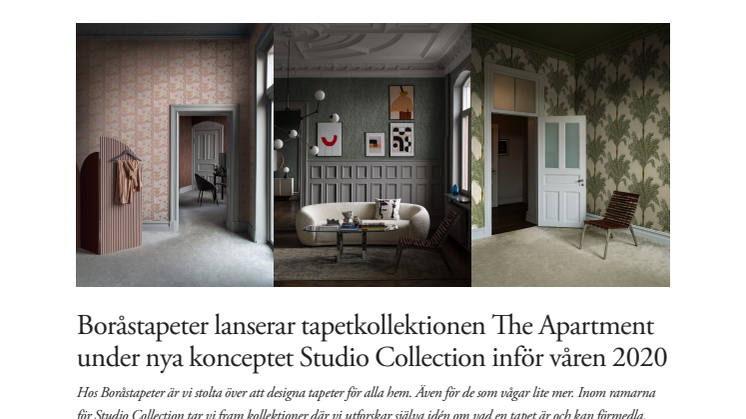 Boråstapeter lanserar tapetkollektionen The Apartment under nya konceptet Studio Collection inför våren 2020