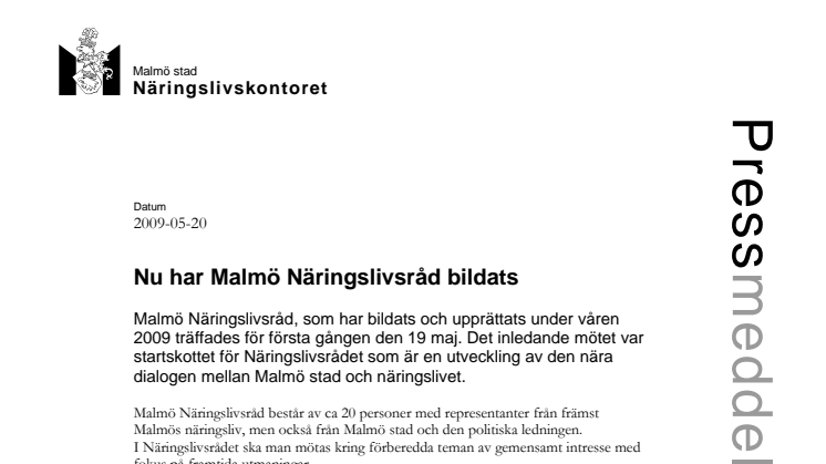 Nu har Malmö Näringslivsråd bildats