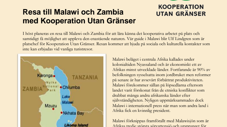 Upptäck Malawi med Kooperation Utan Gränser