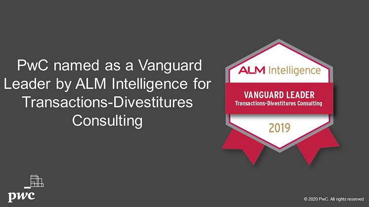 PwC Named by ALM Intelligence as a Leader in Transactions-Divestitures Consulting for third consecutive year