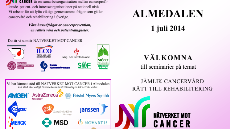 Nätverket mot cancer anordnar två seminarier i Almedalen 1 juli