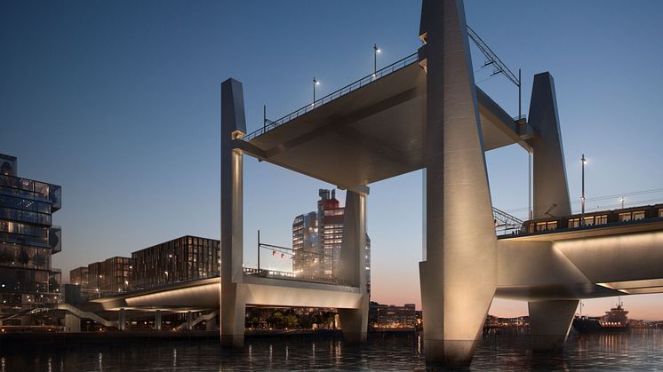 Hisingsbron blir med sina pyloner i stål ett nytt landmärke i Göteborg. Bild: Göteborgs Stad/Tomorrow
