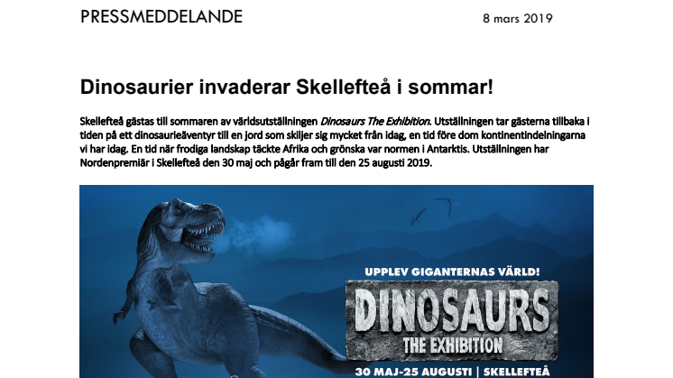 Dinosaurier invaderar Skellefteå i sommar!
