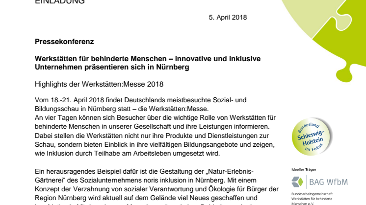 Einladung Pressekonferenz:  Werkstätten für behinderte Menschen präsentieren sich in Nürnberg