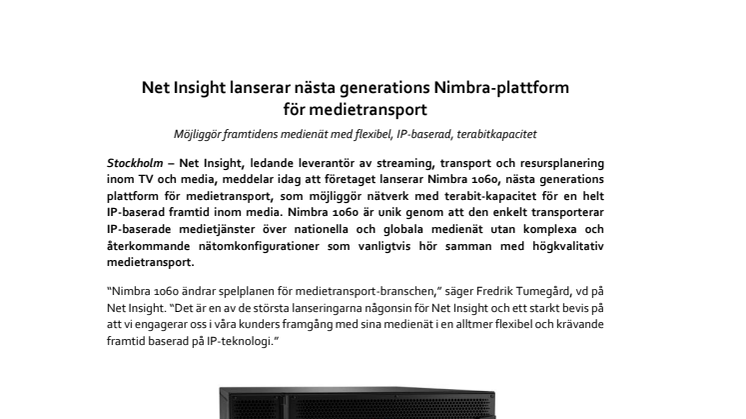 Net Insight lanserar nästa generations Nimbra-plattform  för medietransport