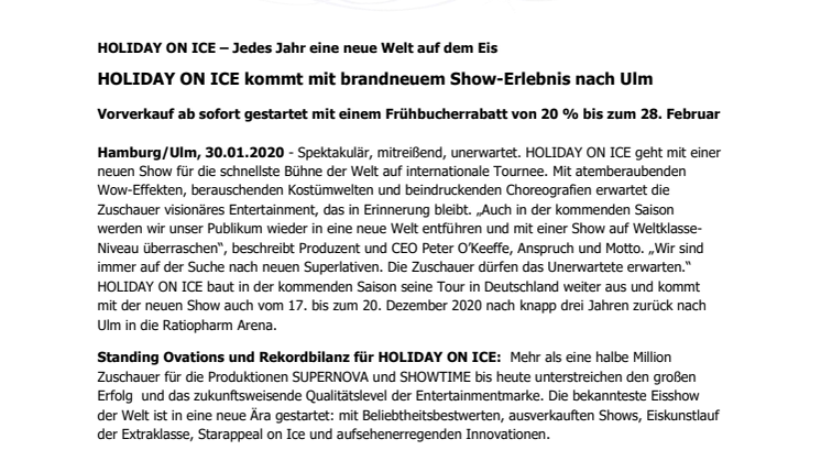 HOLIDAY ON ICE kommt mit brandneuem Show-Erlebnis nach Ulm
