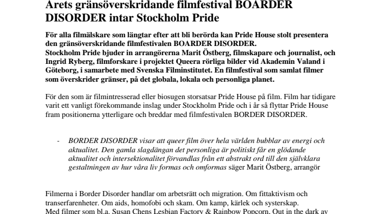 Filmfestivalen BOARDER DISORDER intar Stockholm Pride