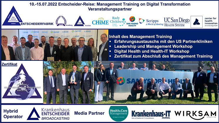 Management Training 10.-15.07.: Digitale Patientenversorgung, Manage the new Normal, Wachstum und digitale Reifegrad Messung, etc.