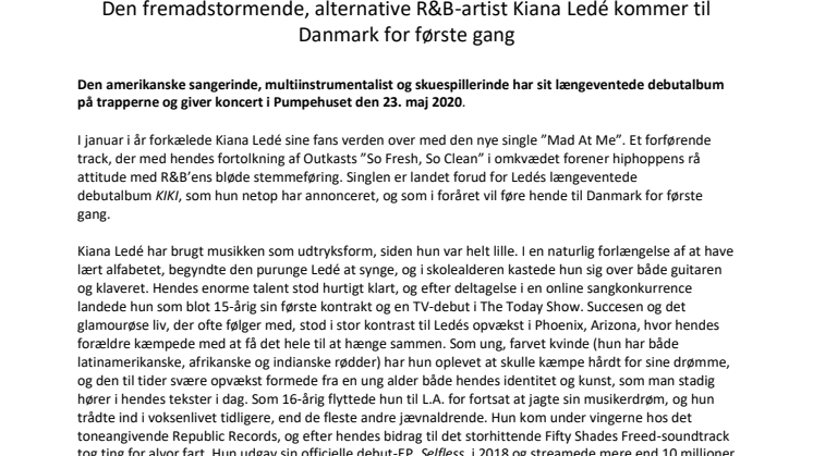 Den fremadstormende, alternative R&B-artist Kiana Ledé kommer til Danmark for første gang