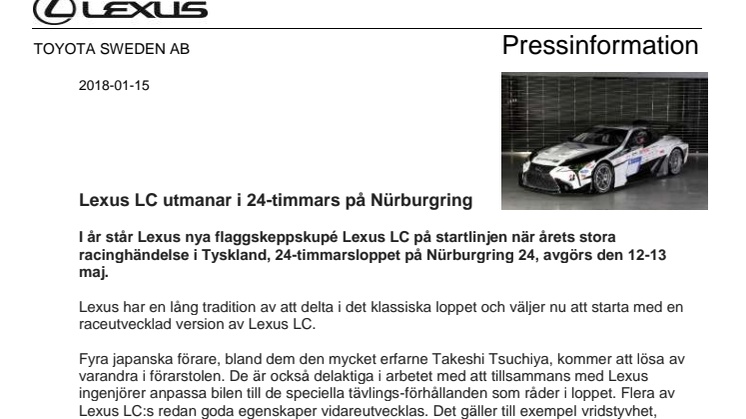 Lexus LC utmanar i 24-timmars på Nürburgring