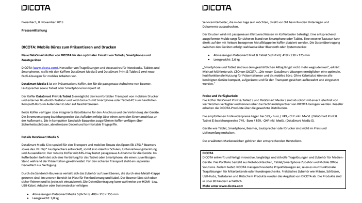 DICOTA: Mobile Büros zum Präsentieren und Drucken