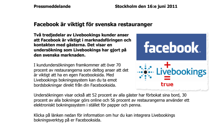 Facebook är viktigt för svenska restauranger 