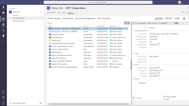 Das ECM-System M-Files wird in Microsoft-Teams über einen eigenen Reiter eingebunden. Bild: M-Files