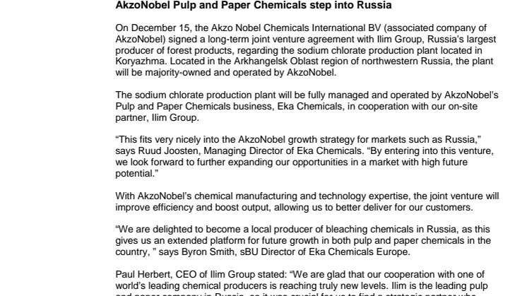 AkzoNobel Pulp and Paper Chemicals step into Russia