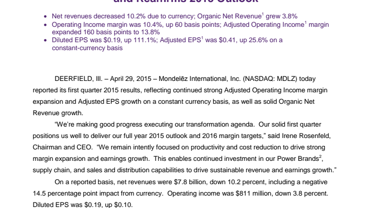 Mondelez International Reports Q1 Results and Reaffirms 2015 Outlook