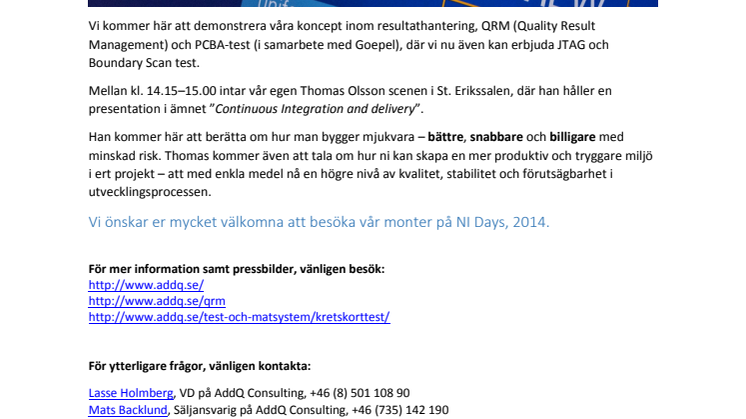 Besök AddQ Consulting på NI Days i Stockholm den 11 november!