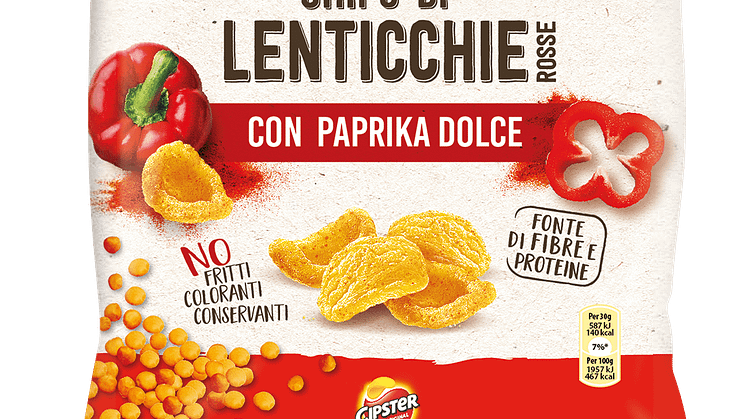 CIPSTER LANCIA CHIPS di LENTICCHIE ROSSE CON L’IRRESISTIBILE CROCCANTEZZA DI SEMPRE