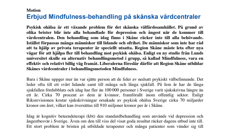 L: Erbjud mindfulness på Skånes vårdcentraler