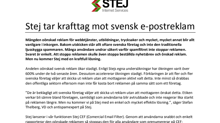 Stej tar krafttag mot svensk e-postreklam