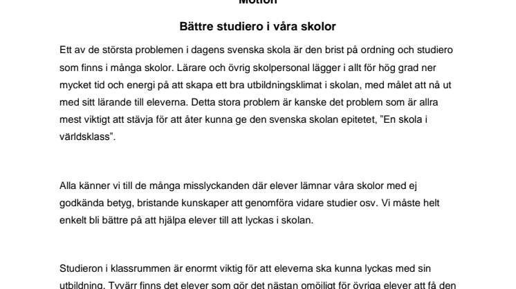 Sverigedemokraterna vill se mer studiero i Malmös skolor