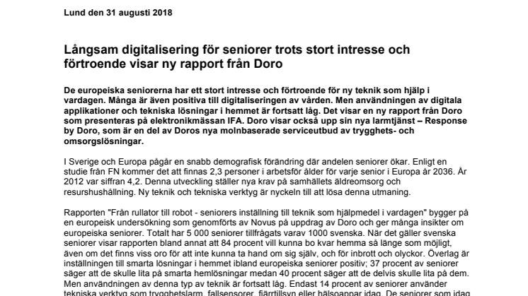Långsam digitalisering för seniorer trots stort intresse och förtroende visar ny rapport från Doro