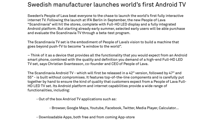 Swedish manufacturer launches world’s first Android TV