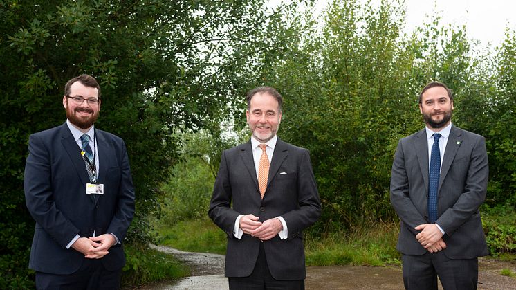 Council leader Cllr Eamonn O’Brien (left) outlines the plans to housing minister Christopher Pincher (centre) and Bury South MP Christian Wakeford.