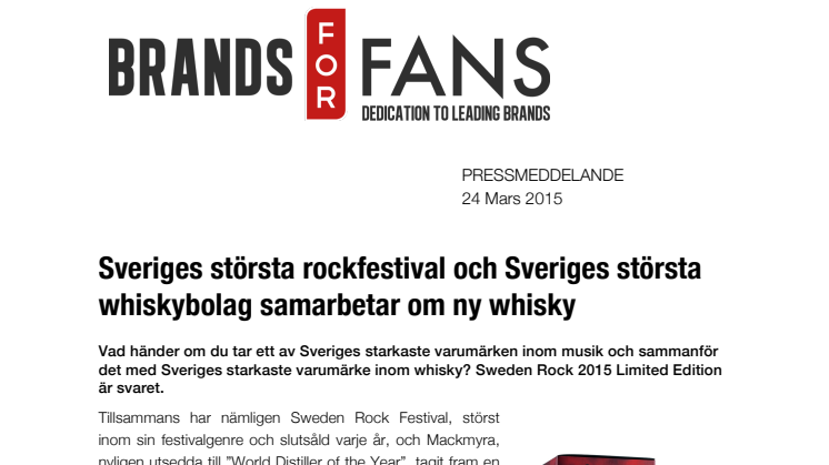 Sveriges största rockfestival och Sveriges största whiskybolag samarbetar om ny whisky